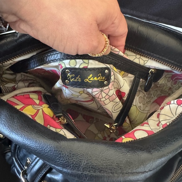 Kate Landry Black Leather Shoulder Bag with Gold Accents - Picture 9 of 12